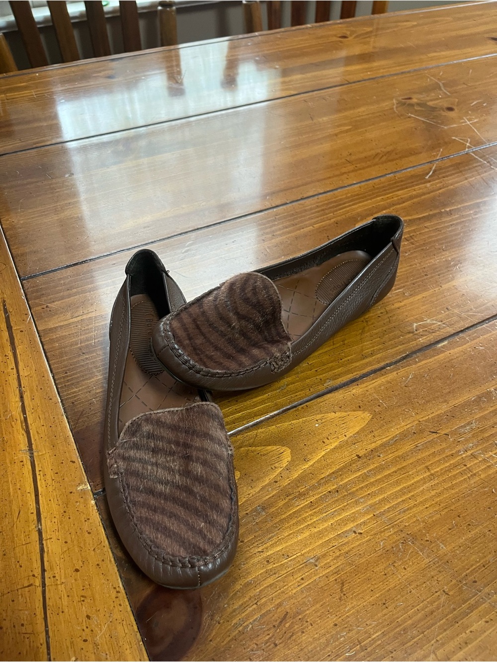BareTraps Adana Brown Leather Zebra Pony Hair Loafers Flats Size 8 EUC